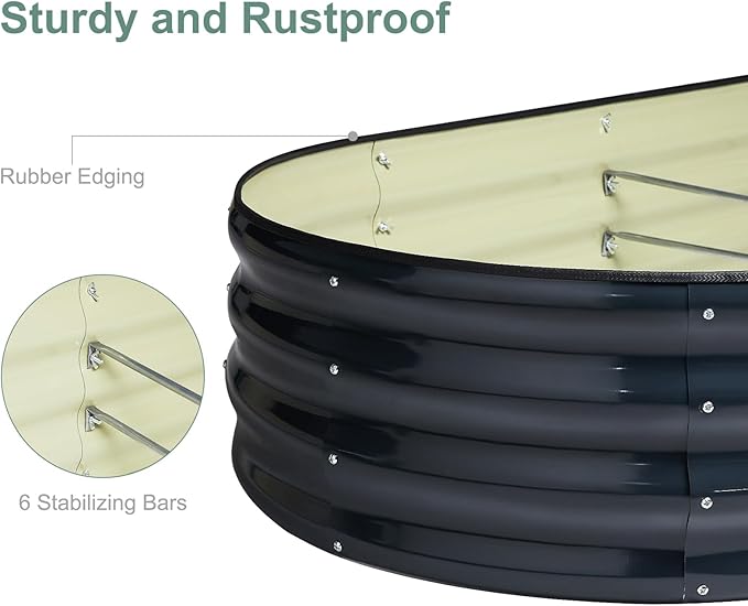 Galvanized Steel Raised Garden Bed 12 Tall Oval Galvanized Steel Raised Garden Bed - 7x3ft Oval Outdoor Planter Box with Rubber Edging (Grey)