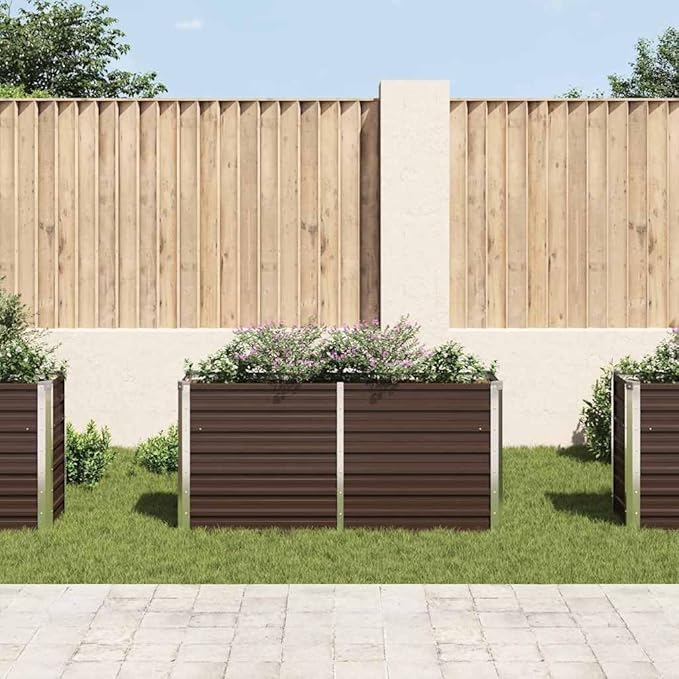Raised Garden Bed Brown 63x15.7x30.3 Galvanized Steel Planter Box Elevated Outdoor Raised Flower Vegetable Bed for Patio