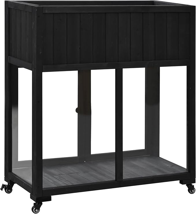 Patio 35.4''x17.7''x37.4'' Wood Cold Frame Compact 2 Doors GGreenhouse with Wheels Raised Bed with Liner for Indoor Outdoor Use Black