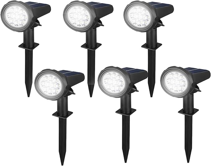Solar Spot Lights OutdoorSolar Lights Outdoor Waterproof IP68Dark Sensing Auto On/OffSuitable for Garden Corridor Landscape Lighting and Flag Lighting. (Multicoloured 6-Pack)