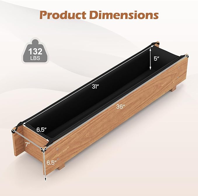 2 Pieces Wooden Raised Garden Bed with Drainage Holes Liner Rectangular Elevated Planter Box for Vegetable Flower Herb Succulent Indoor Outdoor Growing Bed for Backyard Patio Balcony