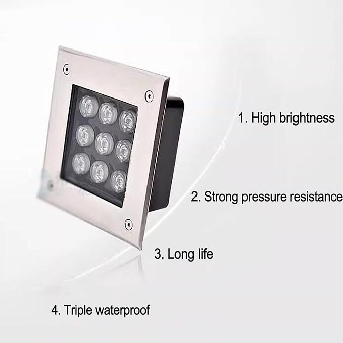 LED Landscape Lights - Outdoor Buried Lights AC 220V Square Embedded Ground Spotlight IP66 Waterproof LED Floor Lamp Step Walkway Decorative Lighting Ground Light Easy Installation(Green36W)