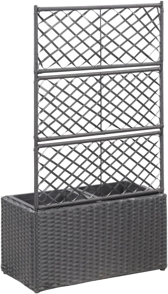 Trellis Raised Bed.Staircase Raised GardenWooden Raised Garden Beds Suitable for Growing Flowers Porch and Fruits Herbs with 2 Pots 22.8X11.8X42.1 Poly Rattan Black