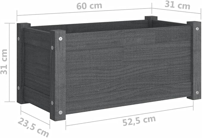 Garden Planters 2 pcs Raised Garden Bed Planter Boxes Outdoor Suitable for Backyard Flowers Restaurants Patios Gray 23.6x12.2x12.2 Solid Wood Pine
