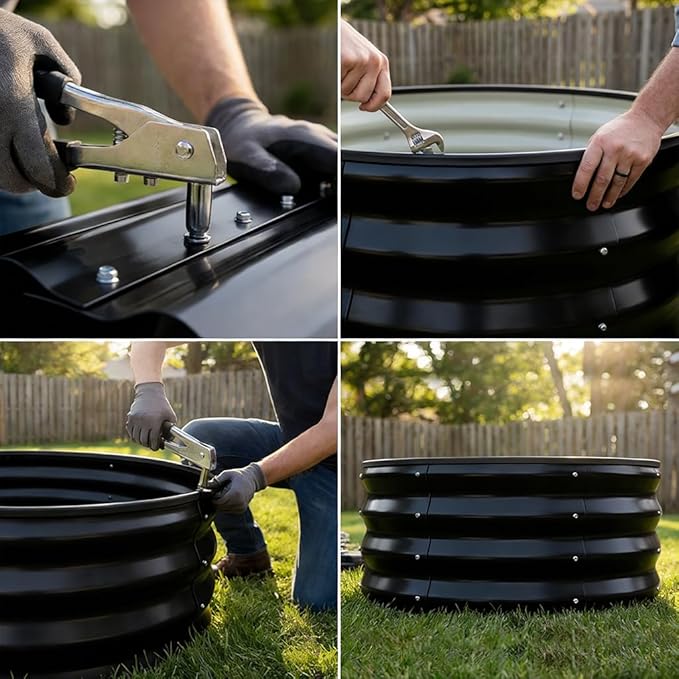 COMHOMA 3 Pack Round Raised Garden Bed 2x2x1ftGalvanized Metal Planter Box Kit for Outdoor GardeningVegetable Flower Herb Growing Beds with Gloves ToolsBlack