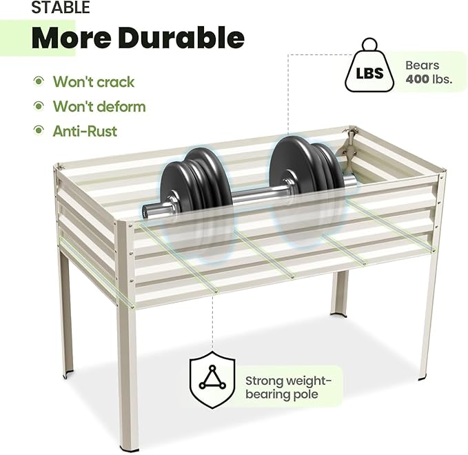 KING BIRD Raised Garden Bed with Cover &amp Netting Galvanized Elevated Large Planter Box with Legs for Backyard Patio Balcony 400lb Capacity Beige 48×24×56 in