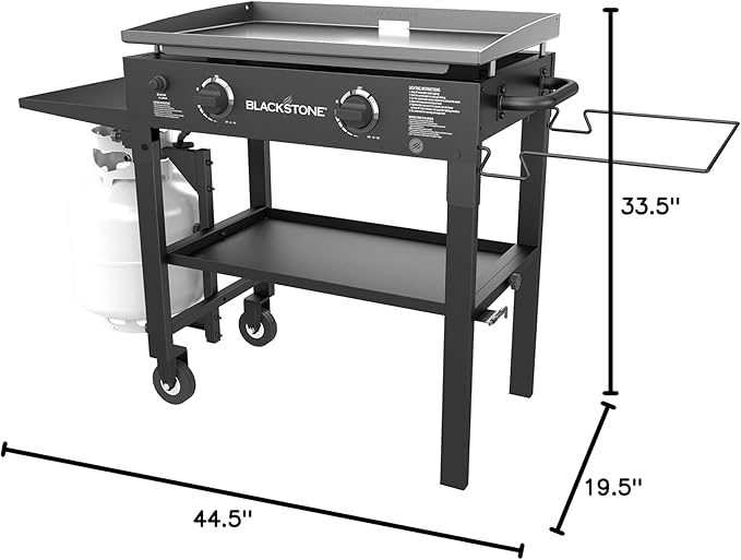 Blackstone 1853 Flat Top Gas Grill 2 Burner Propane Fuelled Rear Grease Management System 28” Outdoor Griddle Station for Camping with Built in Cutting Board and Garbage Holder 28 Inch Black
