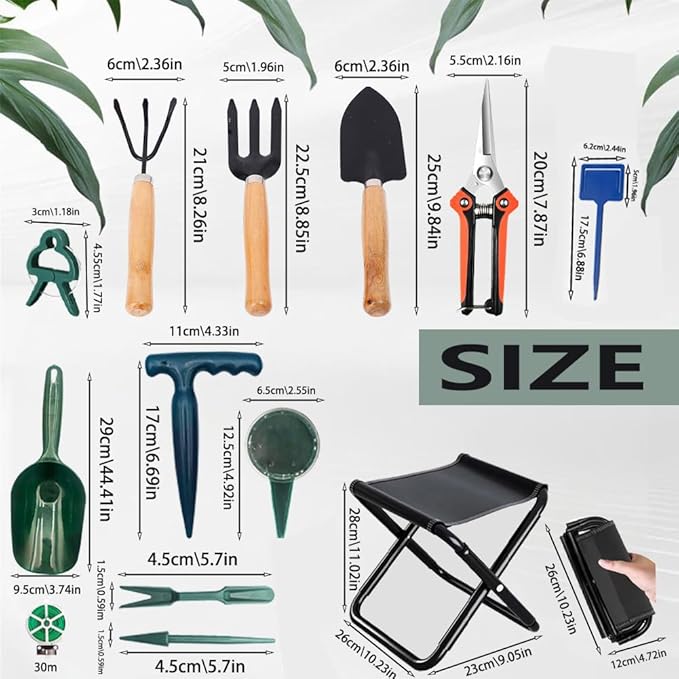 Garden Tool Set 33-Piece Rust-Proof Premium Garden Tool Kit with Floral Tote Bag Ideal Gardening Tools Gifts for Women and Men (Orange)