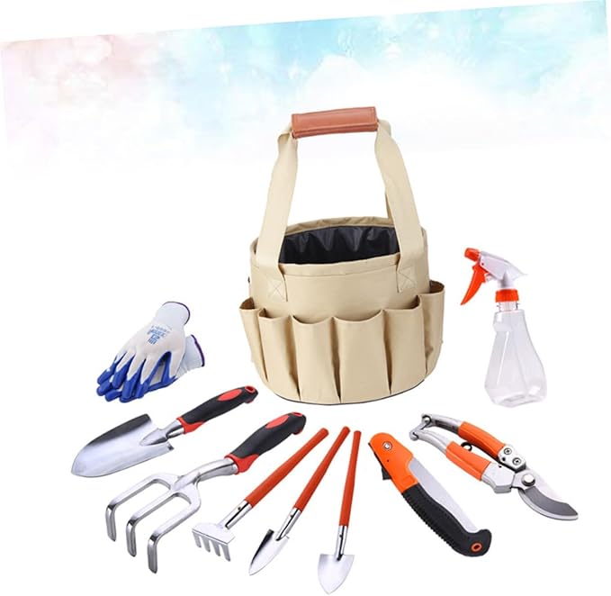 10pcs Aluminium Alloy Garden Tool Set Multi-Purpose Gardening Supplies Shovel Rake Gloves More for Planting and Weeding Tasks