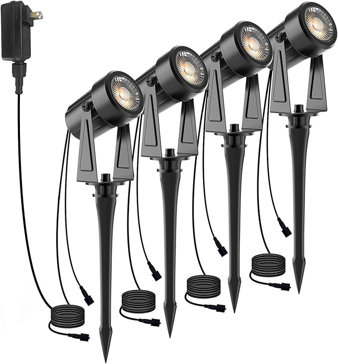 SUNTHIN 4 Pack Warm White Landscape Lighting with 2pcs 6.5FT Extension Cord for Outdoor Extend The Illumination Range