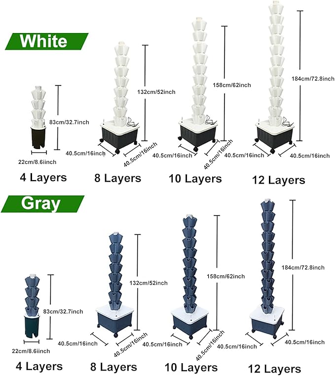 Garden Hydroponic Vertical Tower Hydroponic Tower Hydroponic Planting System Hydroponic Symbiotic Planting Hydroponic Vertical Planting(Size:8 Layers (40 Holes)Color:Gray)