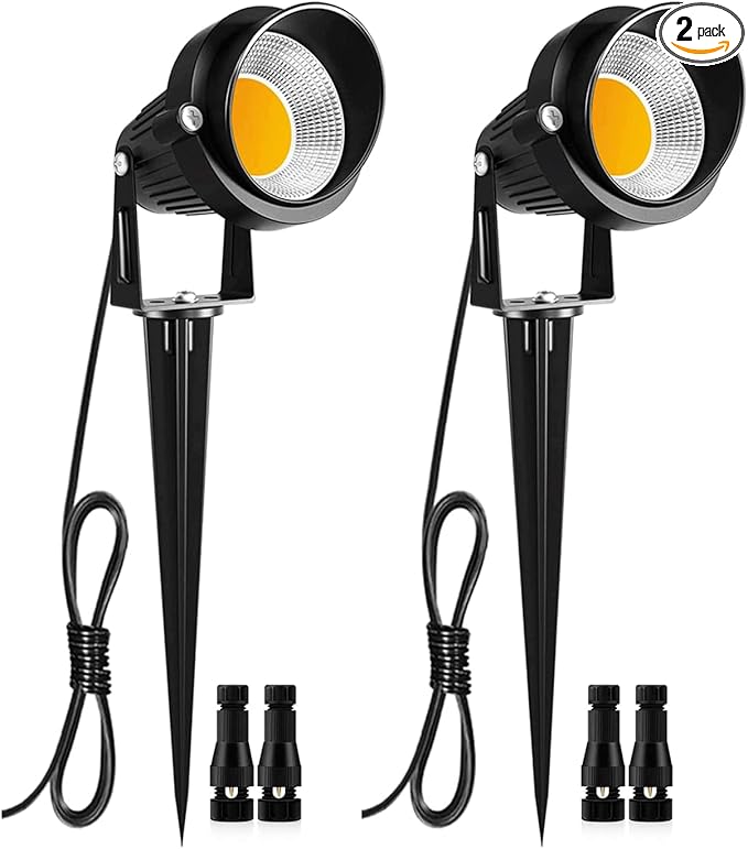 ZUCKEO 10W Landscape Lights 12V 24V Low Voltage LED Landscape Lighting with Connectors 1000LM Warm White Light IP66 Waterproof Landscaping Spotlights Yard Lawn Garden Outdoor Lights (2Pack)
