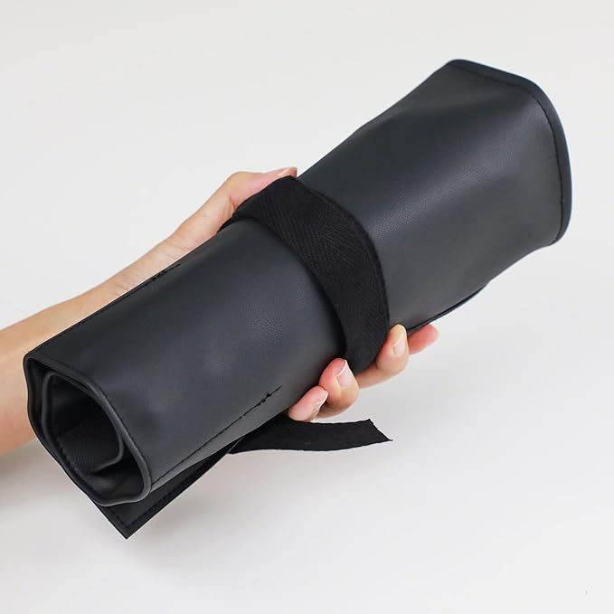 Wazakura Made in Japan Bonsai Tool Case in Polyurethane Leather Japanese Garden Tool Kit Roll Storage Bag - Black PU Leather