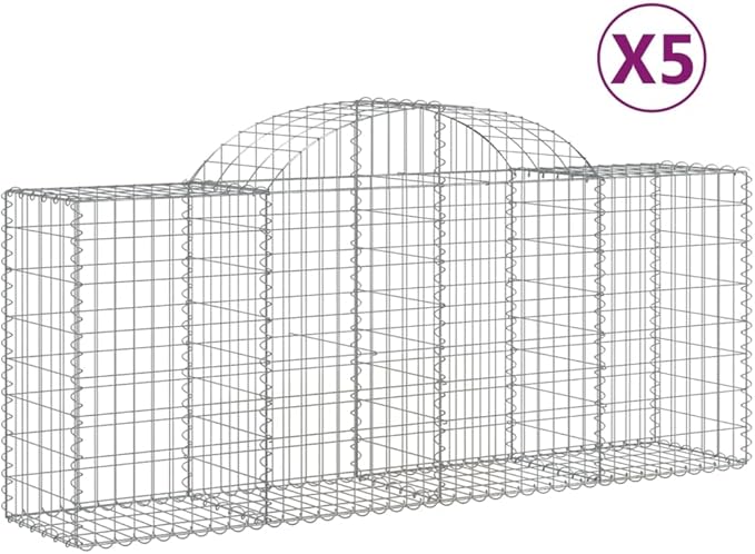 Gabion Basket Set of 5 Silver Galvanized Iron 78.7x78.7x39.4 inch Rectangular Metal Wire Mesh for Outdoor Garden Walls Noise Dampening