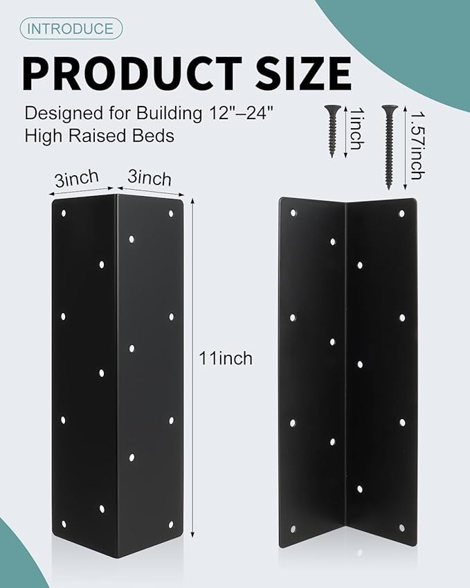 8 Pcs Raised Garden Bed Corner Brackets for 12-24 Wood Planter Box 11 x 3 x 3 Rust-Resistant Metal Corner Brackets with Screws for Flower Beds Vegetable Gardens Furniture Sand Box