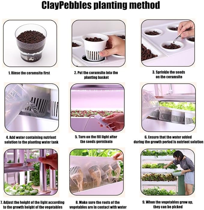 48/64/90/120 Hole Hydroponic Tower Hydroponics Growing Sys-tem Indoor Gardening Sys-tem for PlantsHerbsVegetablesClayPebbles-48holes