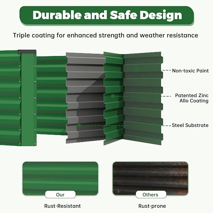 8x4x3 ft Raised Garden Bed Large Metal Planter Raised Beds Planters for Outdoor Plants for Vegetables Flowers Herbs Fruits and Succulents.(2 Pcs Green)