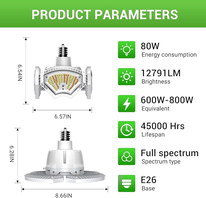 RDJ Bouns Hanging Grow Light for Indoor Plants 80W Full Spectrum Pendant Grow Lights with 4H/8H/12H Timer Switch 16.4ft Power Cord Plug in Plant Lights with Adjustable Pulley and Panel