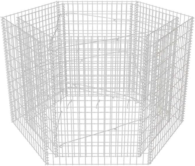 vidaXL Hexagonal Gabion Raised Bed Outdoor Planter Gabion Basket for Gardening Patio Backyard Flower Bed Silver Galvanized Steel