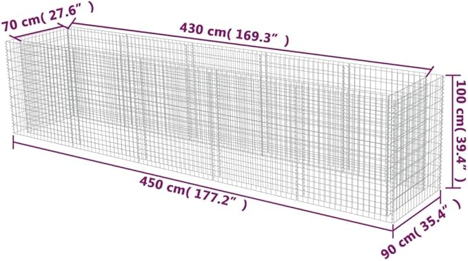 Gabion Planter Raised Bed Outdoor Garden Galvanized Steel Wire Mesh Grid Stone Wall Flower Raised Bed for Vegetables Flowers Plants 117.2x 35.4x39.4