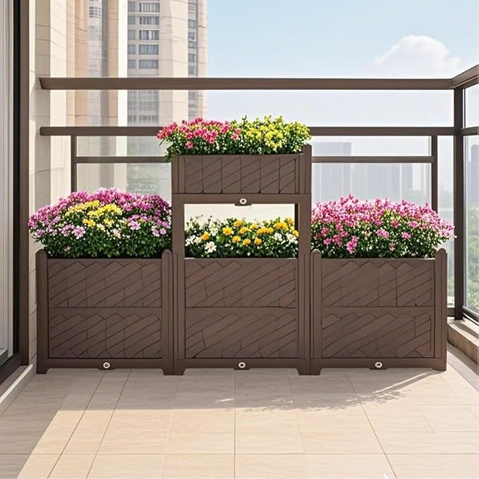 Rectangular Raised Garden Bed Kit Indoor Outdoor Plastic Planter Grow Box for Fresh Vegetables Herbs Flowers Succulents Brown