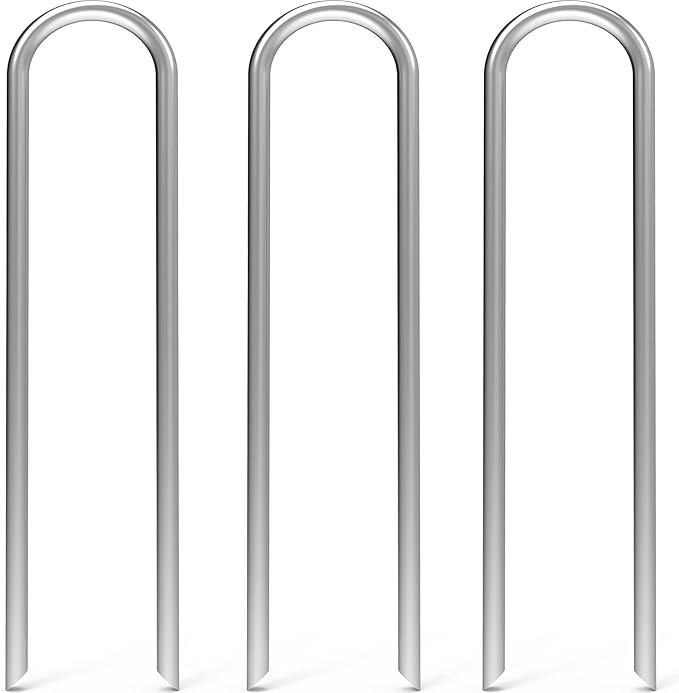 MySit 12 Inch 50 Pack Heavy Duty U Shaped Garden Stakes 11 Gauge Galvanized Fence Stakes Landscape Staples Metal Yard Stakes for Ground Drip Hose Inflatables Outdoor Decorations