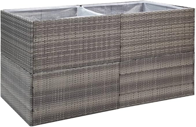 Garden Planter Raised Bed 61.8x31.5x31.5 Poly Rattan with Transparent Nylon Bag Outdoor Planter Box for Flowers and Vegetables Sturdy Powder Coated Steel Frame Easy Assembly