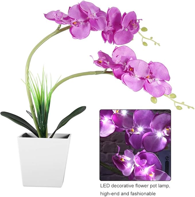 9LED Artificial Flower Pot Lamp Simulation Phalaenopsis Bonsai Flower Light Foldable DIY Decorative LED Flower Lamp with Bright White LEDs for Home Office Garden