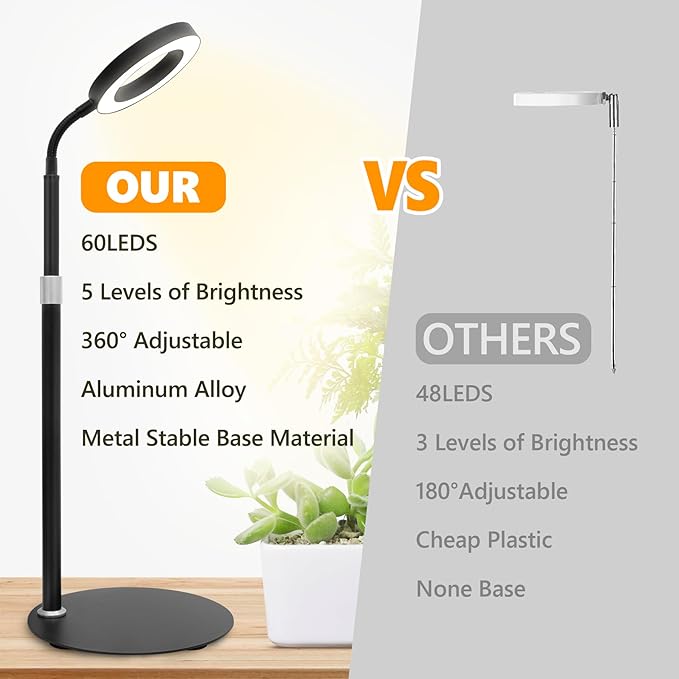 Desk Top Grow Lights for Indoor PlantsFull Spectrum Table Plant Light24.2 Telescope StandUV LED Red Blue Halo Growing LampAdjustable GooseneckAuto Timer3 Lighting Modes10-Level Dimmable
