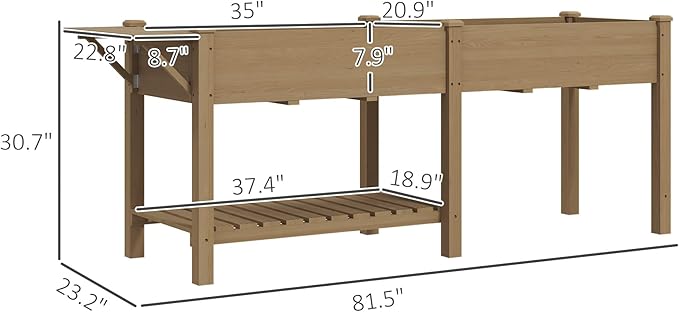 Elevated Garden BedWood Raised GBoxwith Side TableBottom ShelfBed Liners and Drainage Holes