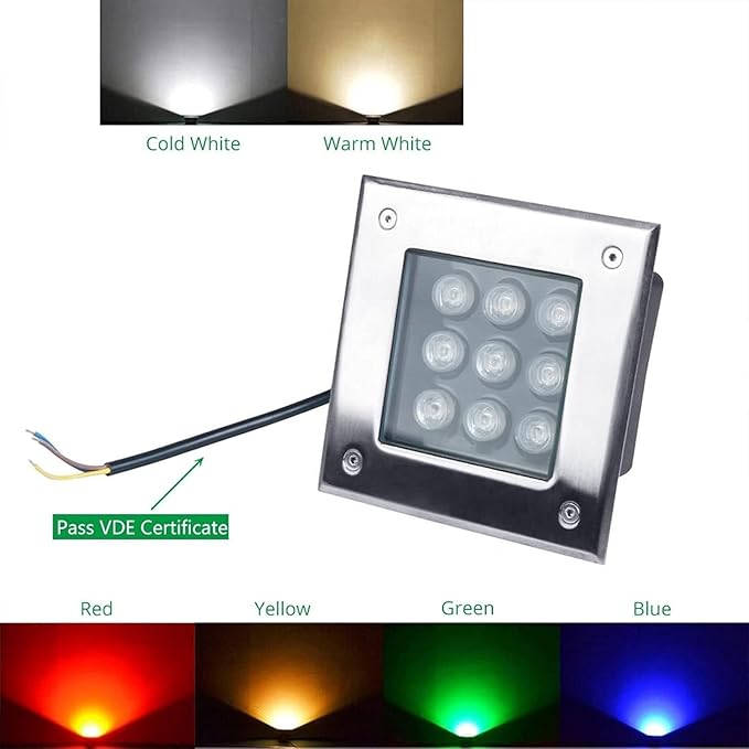 Ground LED Landscape Lights - Recessed Underwater Light Ground Led Lights Square Buried Light IP67 Waterproof Floor Spotlight for Gardens StairsBlanc-9W