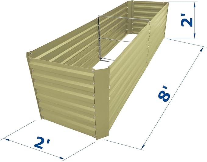 8x2x2FT Beige Metal Raised Garden Bed Kit Galvanized Outdoor Garden Bed Planter Box for Vegetables Flowers Herbs Succulents and More