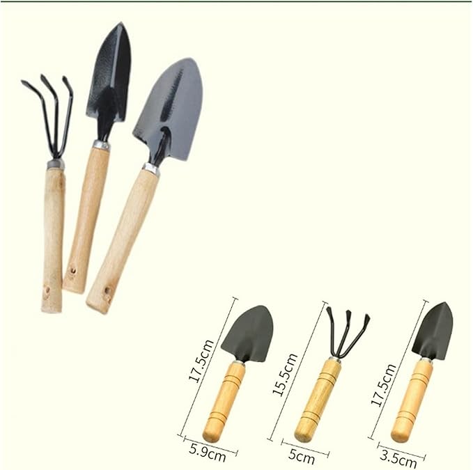 3Pcs Shovel Rake Spade Set Mini Garden Tools Multifunction Small Wooden Handle Tool Sets