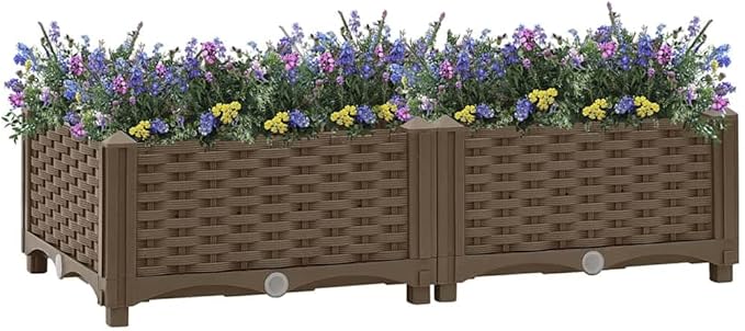 31.5×15.7×9.1 in Brown Raised Garden Bed Polypropylene Planter Box with Drainage Outdoor for Herbs/Veggies/Flowers