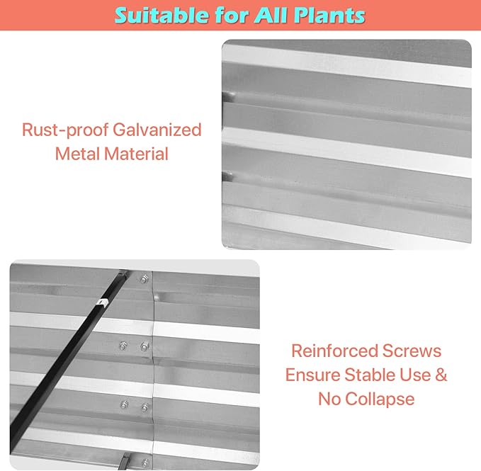 HKLGorg Galvanized Raised Garden Bed 8 x 4 x 1ft Galvanized Planter Large Metal Planter Box Raised Garden Bed for Flowers Vegetables and Fruits Rustproof Planter Box with No Bottom Silver