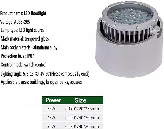 Outdoor Spotlight - LED Landscape Lights AC85-265V Adjustable Bracket Floor Light IP67 Waterproof Decorative Light Excellent Heat Dissipation for Buildings Bridges Parks and Squares