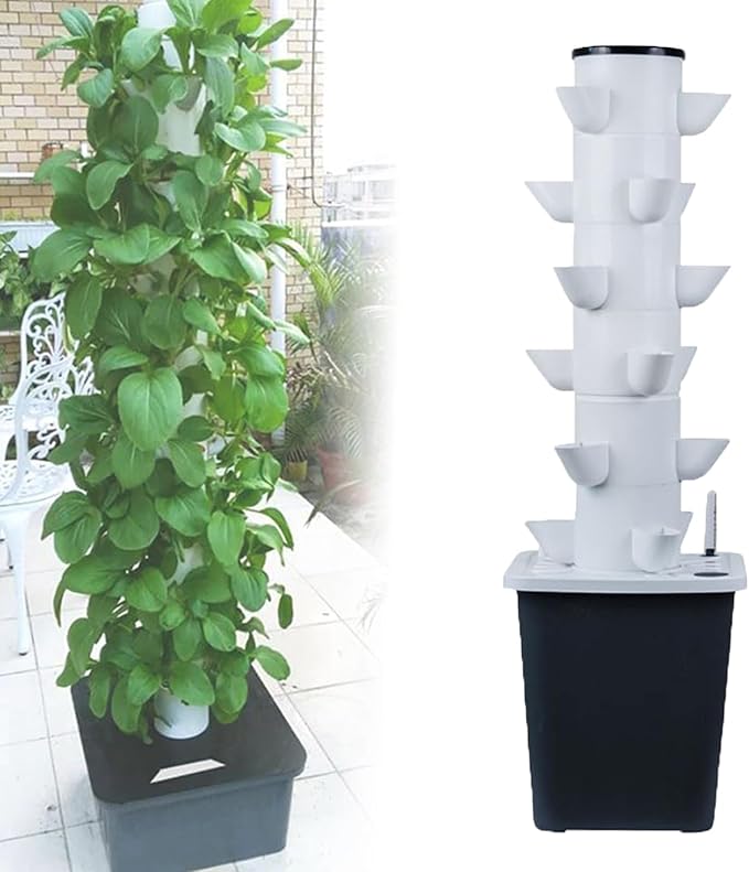 Vertical Hydroponic Tower Growing System KitHydroponics Tower System Hydroponic Tower Garden Irrigation Pump And Movable Water Tank For Indoor And Outdoor Herbs Fruits And(Size:6 Layers 30 Holes)