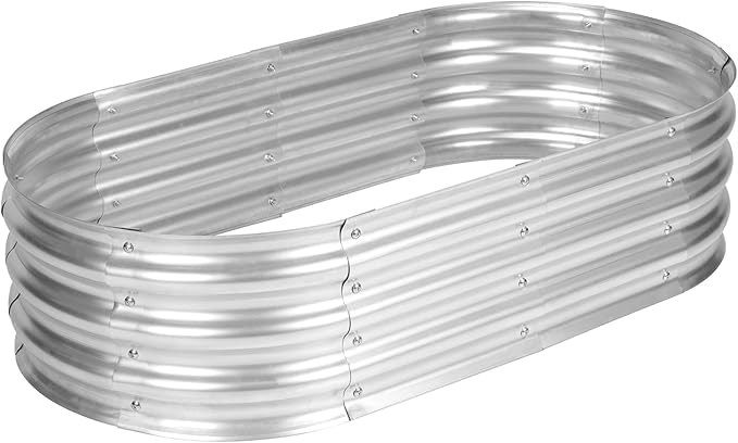 4 x 2 x 1 Ft Galvanized Raised Garden Bed Kit Outdoor Oval Planter Box for Vegetables Flowers Herbs Deep Rooted Silver