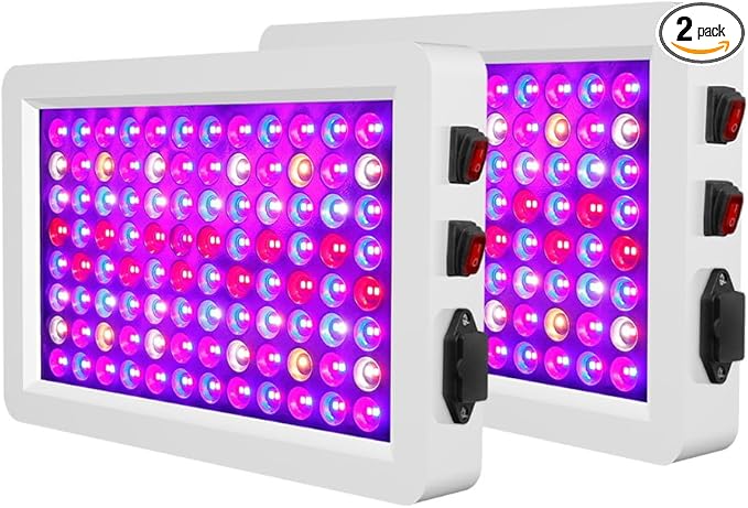 2Pcs 500W Full-Spectrum Plant Growth Panels Lights Dimmable Function &amp Veg/Bloom 2 Modes for Hydroponics Fruit Flower Greenhouse Tents Indoor Plants Lighting with US Plug with Adjustable Hooks