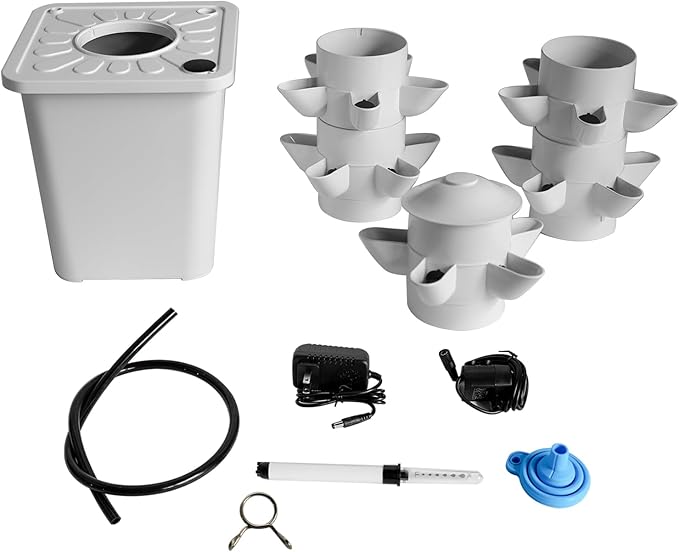 Vertical Hydroponic Growing System Tower 25 Pods White- Indoor Smart Garden with Auto Watering Timer &amp Movable Tank Soilless Planter for Herbs Vegetables Fruits | Pump Included Space-Saving De