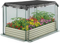 Galvanized Raised Garden Bed Kit 6x3x1 Ft Metal Planter Box with Plant Protection Net &amp Shade Canopy Bottomless Design for Vegetables Flowers Herbs