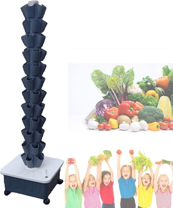 Vertical Farming Tower KitSoilless Cultivation Vertical Hydroponic Planting TowerHydroponic TowerHome/Garden/Farm/Greenhouse Vertical Tower Planters Gray-12-layer