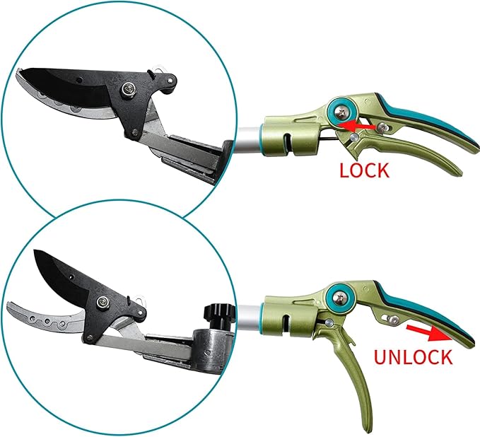 GARTOL Pruner for Garden Cut Upto 1 Inch &amp Hold Telescopic Pole Pruner Fruit Picker with Rotating Blade Head Lightweight Aluminum Extendable Handle for Tree Branch Cutter 7.87-13.78 FT Silver