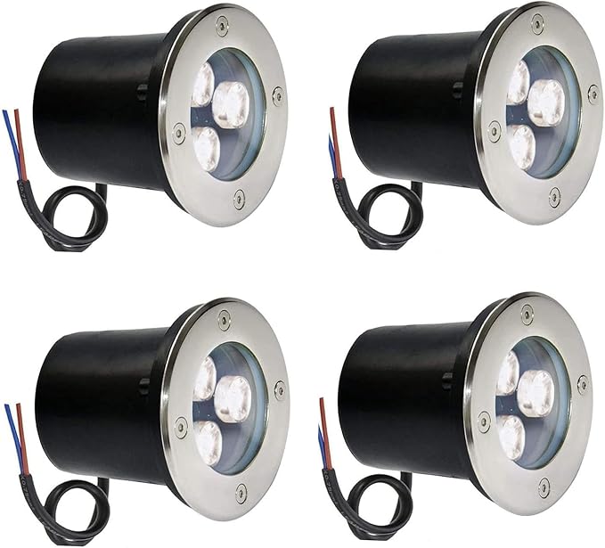 4 Pack Round Outdoor Buried Lamp - 3W Ground LED Landscape Lights IP67 Waterproof Recessed Spotlight Garden LED Beam Spotlight for Terrace Path Garage Yard IRGB 3W(12V)