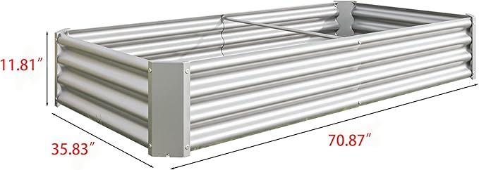 Raised Garden Bed Outdoor Metal Rectangle Raised Planter Beds 6×3×1ft Galvanized Metal Planter Box for Vegetables Flowers Herbs-Silver