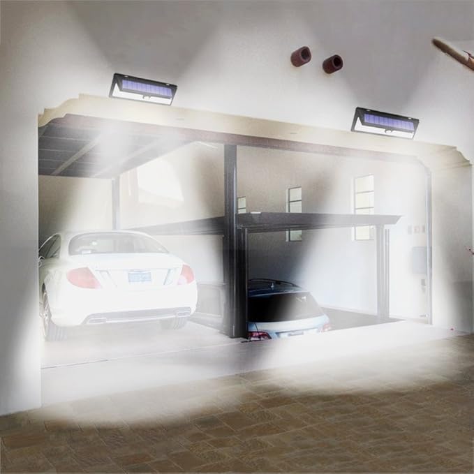 Solar Lights Spotlight 66 LEDs Solar Powered Night Light with Motion Sensor Detector Wireless Security Waterproof Wall Lights for Garage Patio Garden Driveway Backyard Path Pack of 1