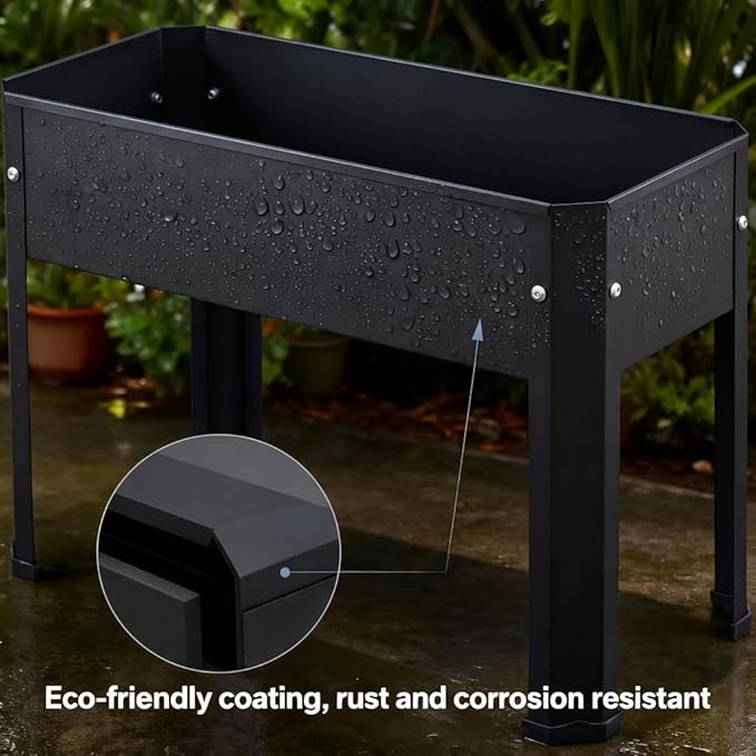 Raised Garden Bed with Legs 24×10.8×18 in Metal Elevated Raised Planter Box with Drainage Holes for Backyard Patio Balcony 80 lb Capacity - Black