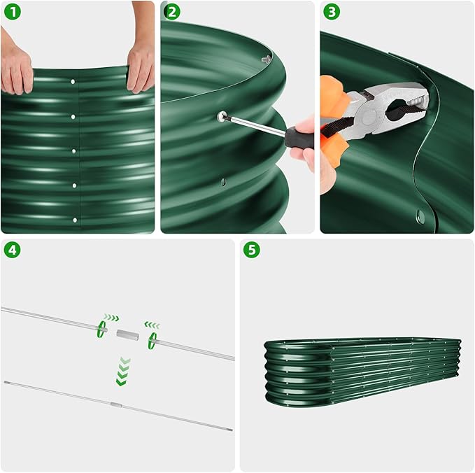 Land Guard 8×2×1.5ft Galvanized Raised Garden Bed Kit Raised Garden Boxes Outdoor Oval Metal Raised Garden Beds for Vegetables Forest Green