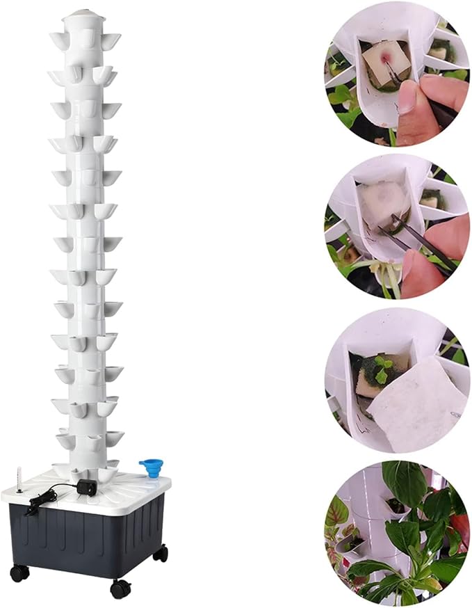 Hydroponic Grow System Tower Vertical Gardening Planter Hose Auto Garden Plant Germination Kit for Office Yard Indoor Plants 70Holes 40x40x170cm