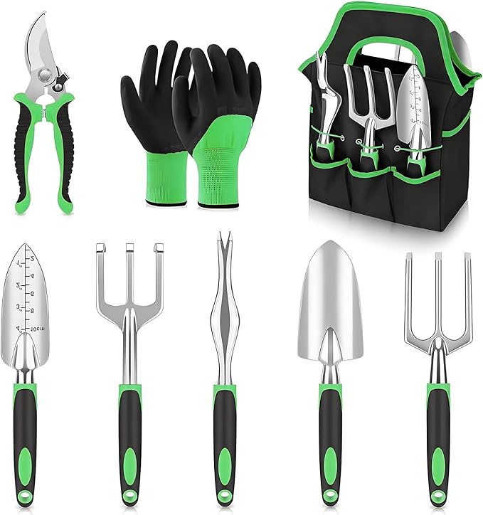 Garden Tools 8-Piece Gardening Hand Tools Gardening Tools Set Cultivators with Rust-ProofStainless Steel Aluminum Alloy Material Gardening Supplies Set Ideal Gift